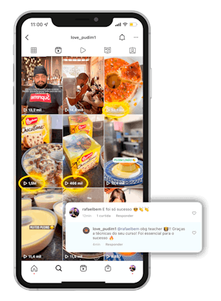 Resultados de alunos em seus perfis no Instagram.