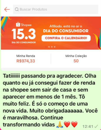 Resultados de alunas do Curso Fórmula Lucrativa Na Shopee.