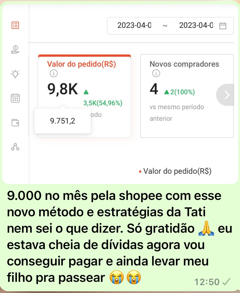 Resultados de alunas do Curso Fórmula Lucrativa Na Shopee.