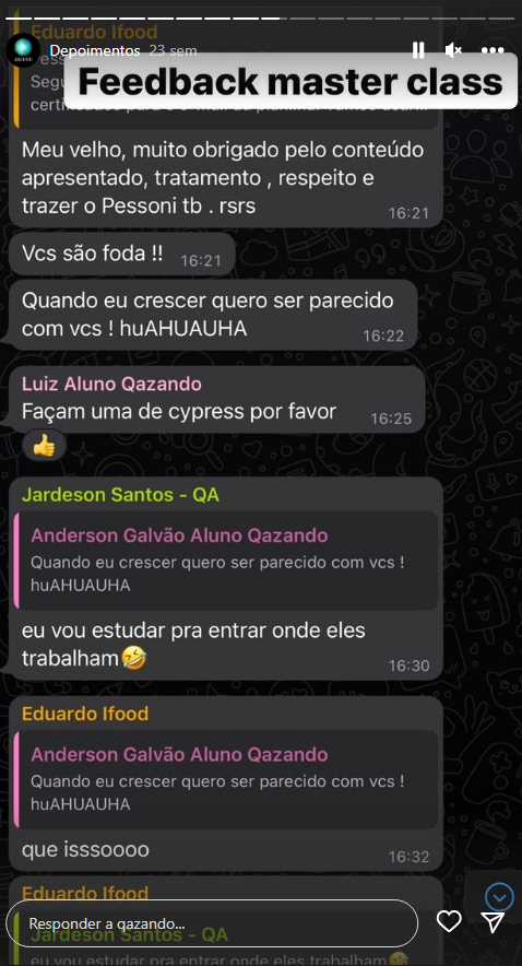 Depoimentos de alunos da QA Web.