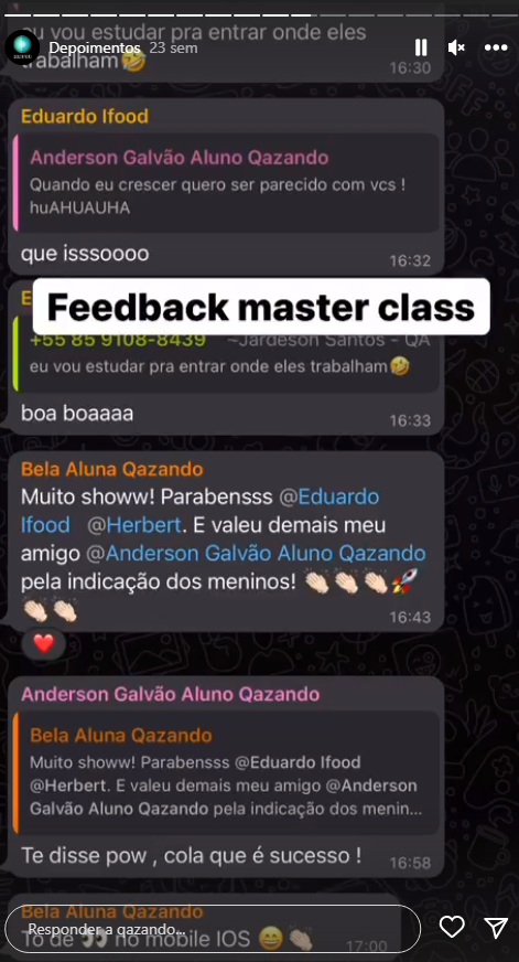 Depoimentos de alunos da QA Web.