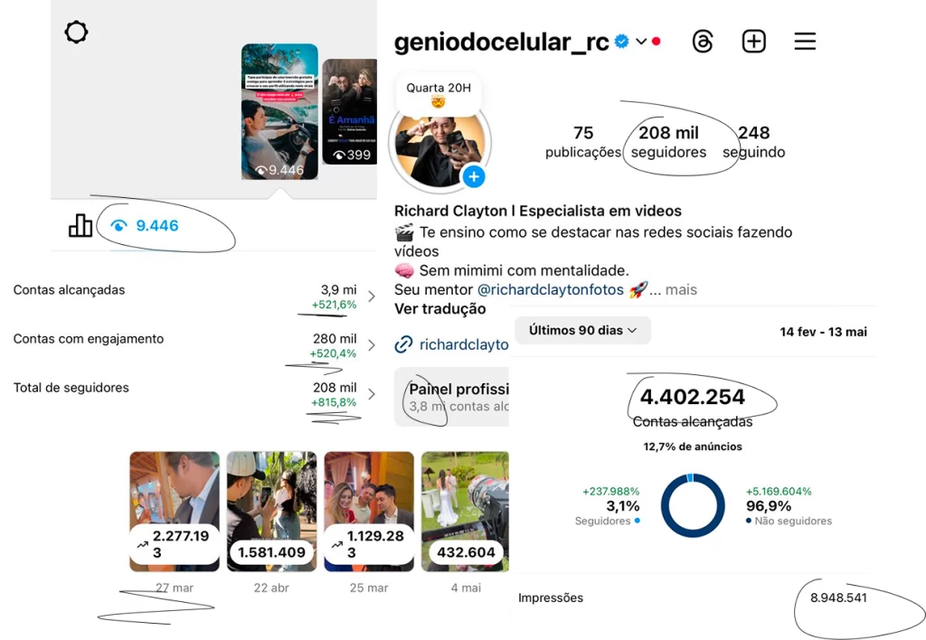 Resultados de alunos do Curso Gênio do Celular.