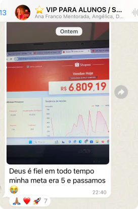 Relatos e resultados de alunos Curso Shopee 5 Estrelas.