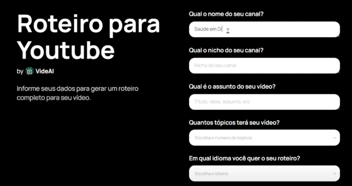 Como usar o VideAI na prática. Página da ferramenta.