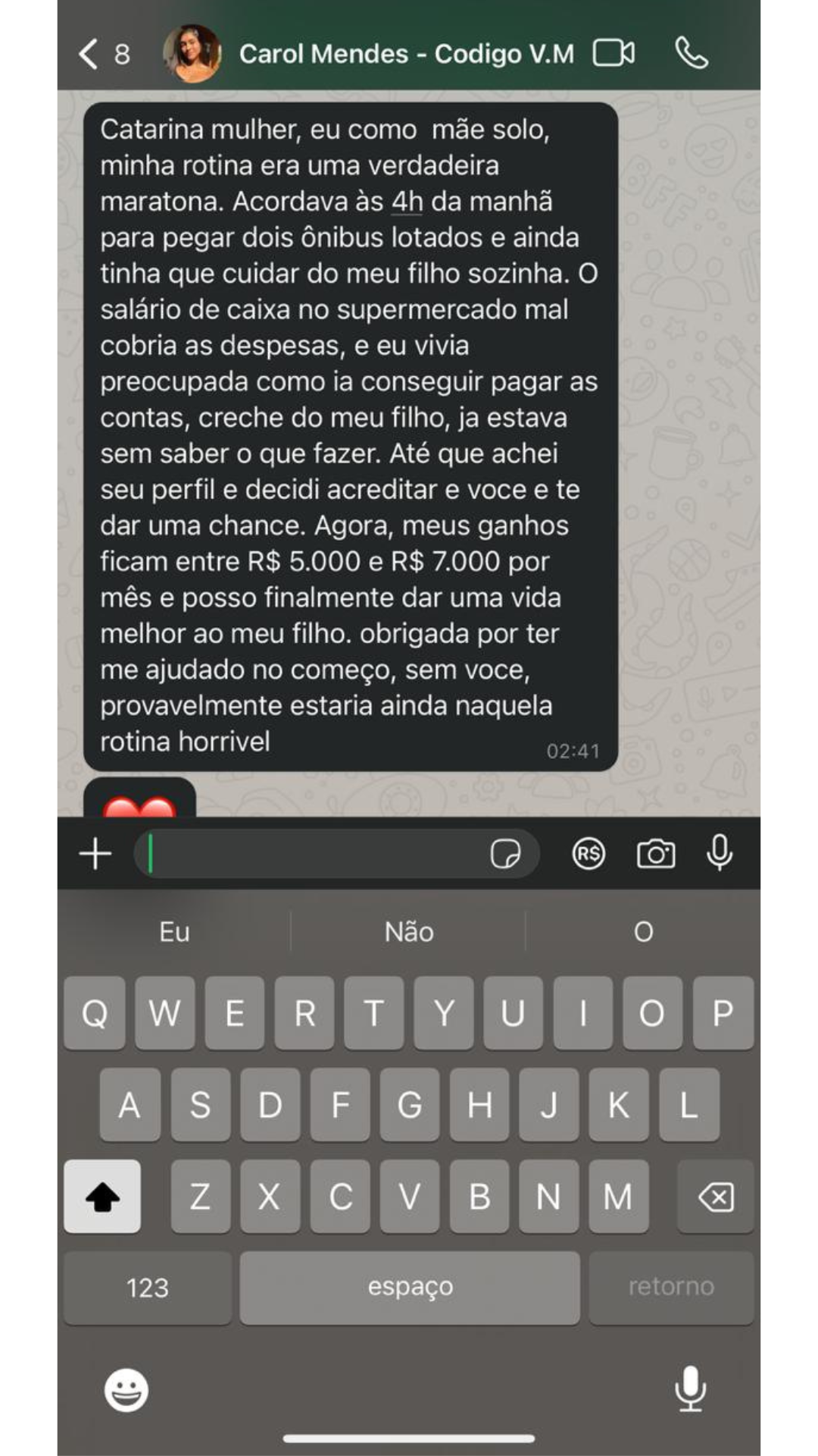 Resultados de alunas do Código VM.