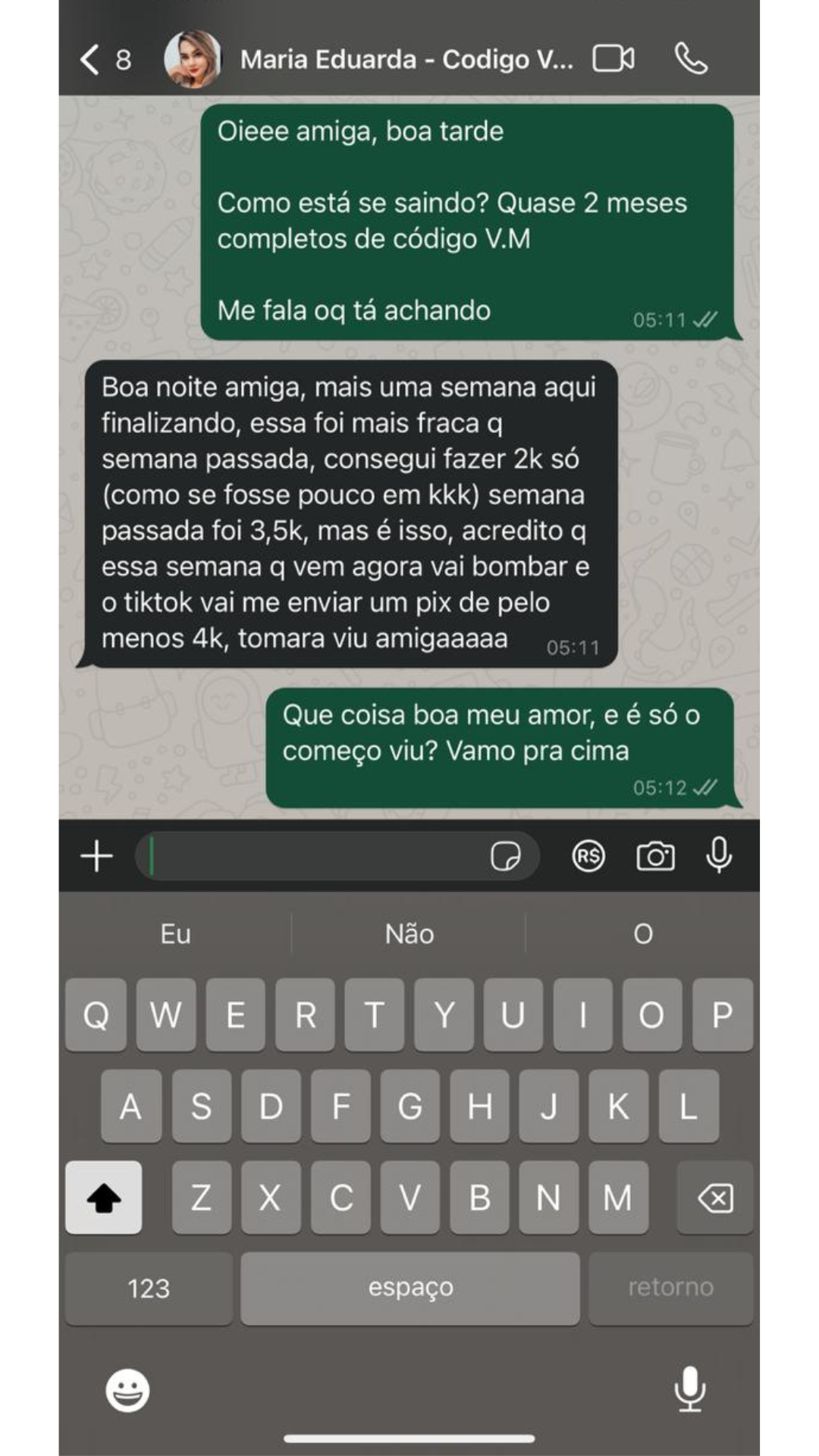Resultados de alunas do Código VM.