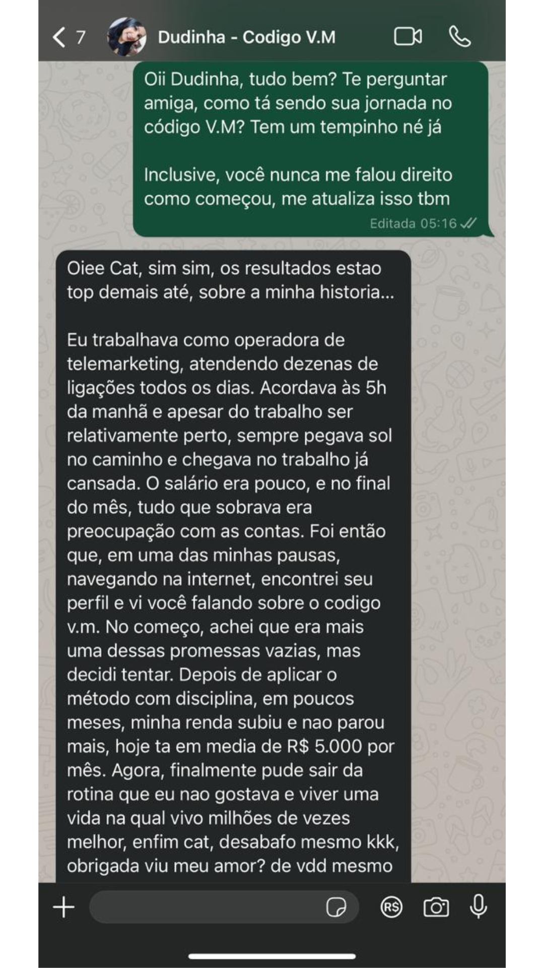 Resultados de alunas do Código VM.