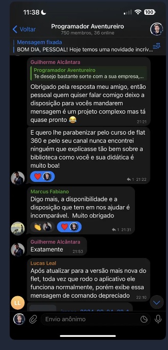 Resultados de alunos do Flet 360.